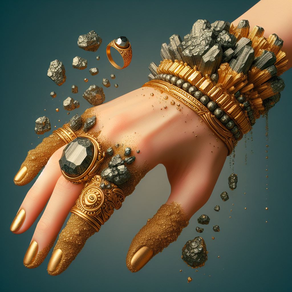 pyrit armband und pyrit ring hand schmuck