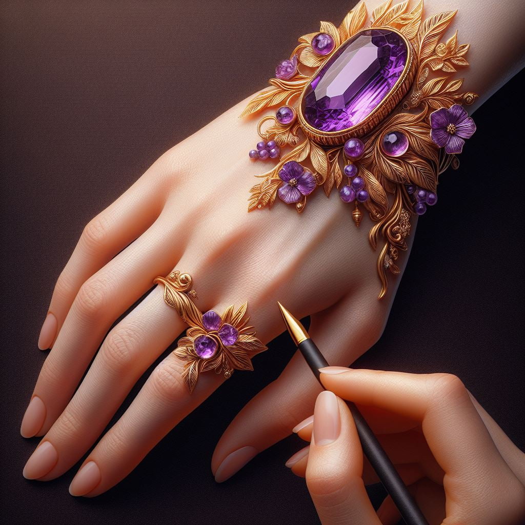 amethyst mit gold hand